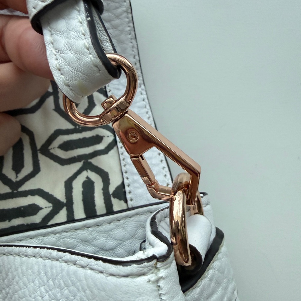 Rebecca Minkoff Belay Satchel White Pebbled Leather Rose Gold Crossbody - Picture 3 of 9